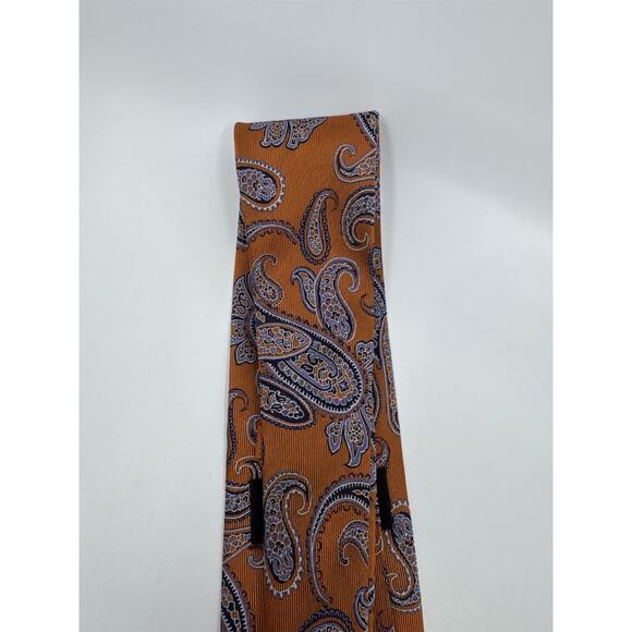 Jake Ross Orange and Blue Paisley Pattern Men's Neck Tie - Picture 7 of 15